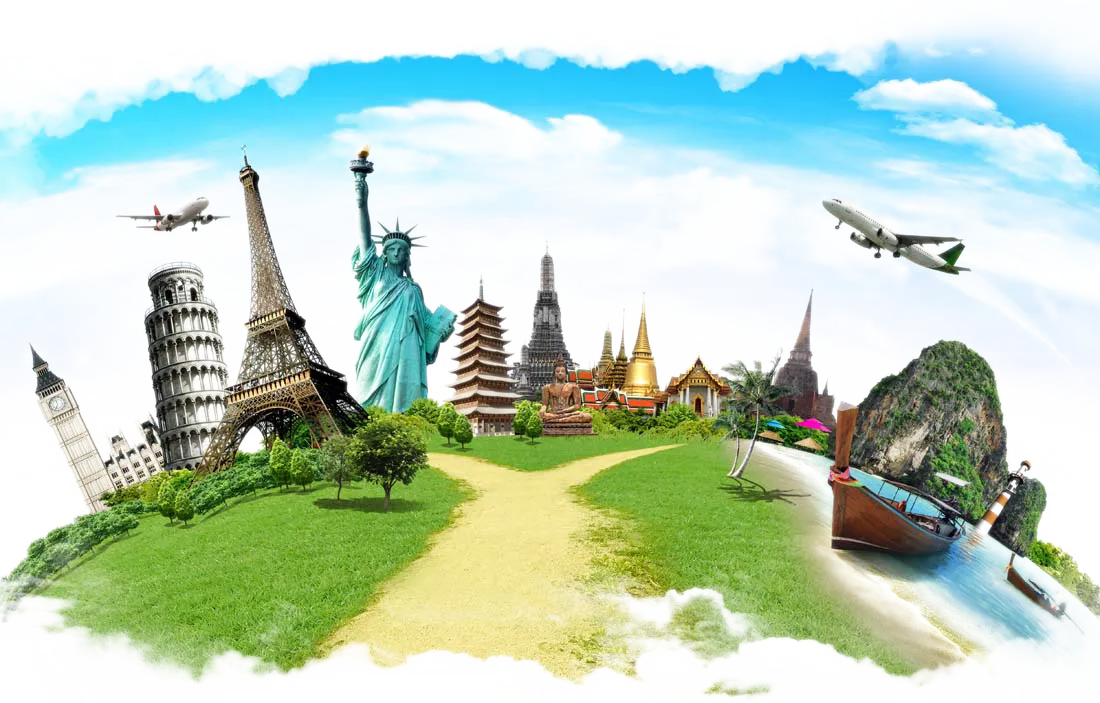 Travel Agent Corporate travel management resolution Hotel, Creative Earth and building sites, world famous landmarks, building, computer Wallpaper, grass png